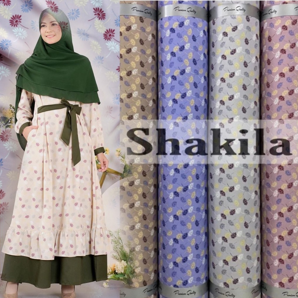 Kain Shakila Premium Motif Bunga Kipas harga setengah meter