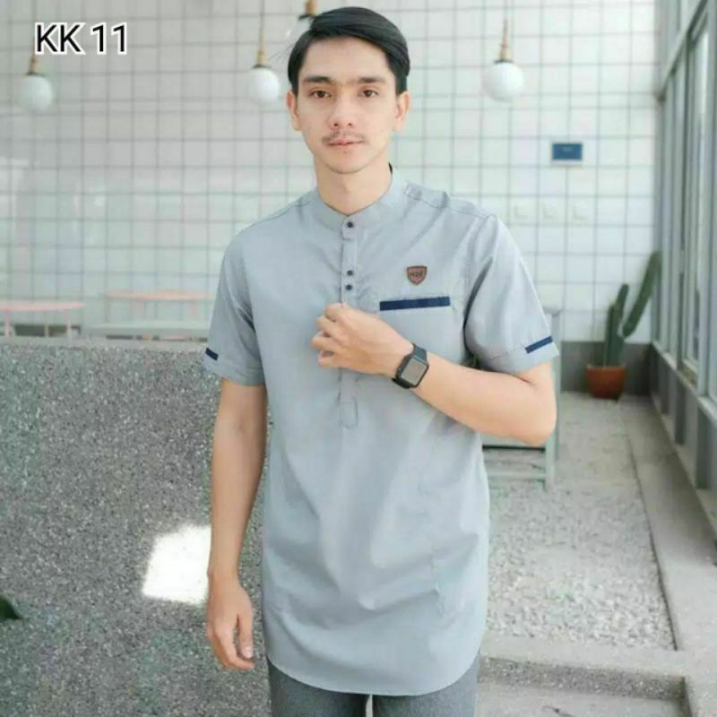 Baju Koko Kurta Dewasa Muslim Pria Lengan Pendek Atasan Fashion Cowok Simpel Kalem