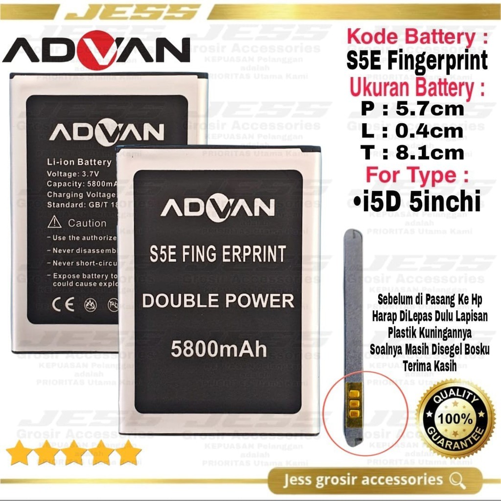 Baterai Original Double Power ADVAN Vandroid S5E Fingerprint Battery Advan S5EFingerprint Model I5D 5.0 Inchi