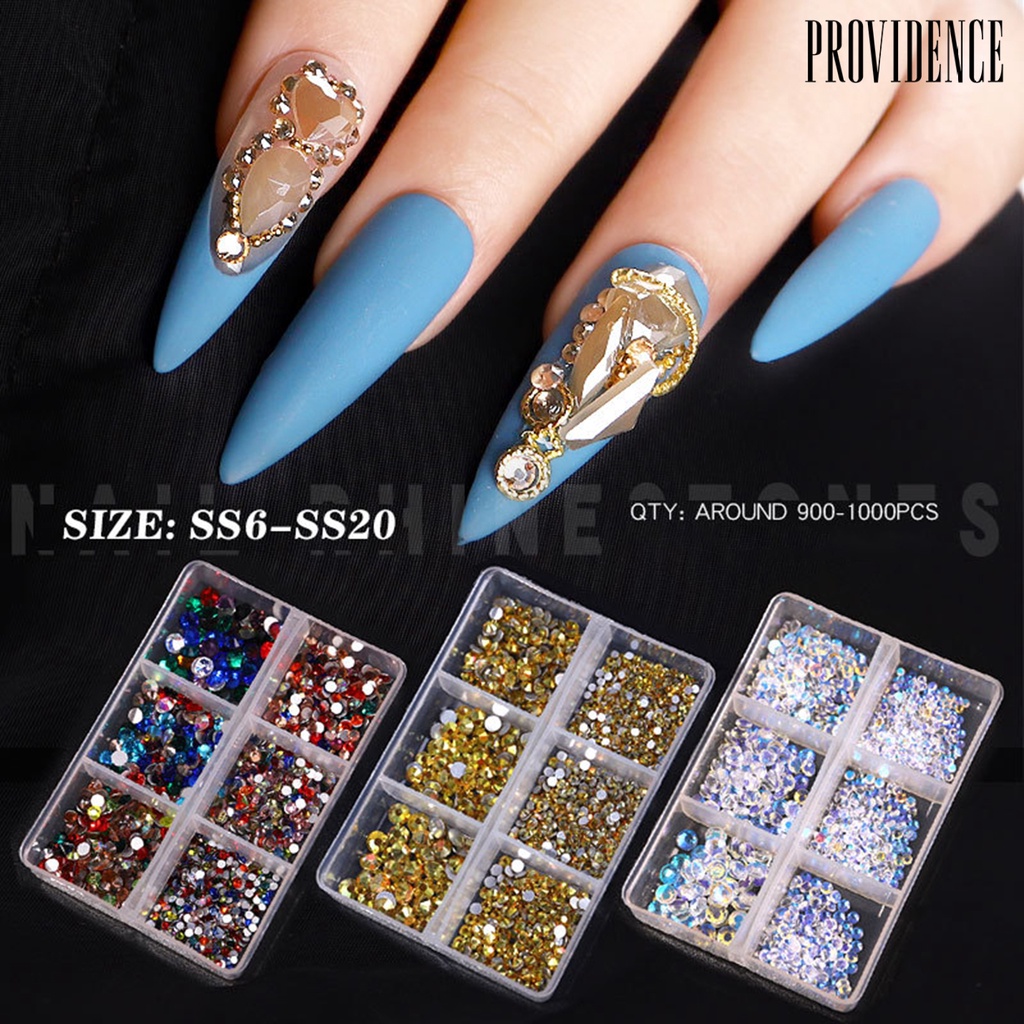 Providence 6 Grids/Box Nail Rhinestone Flat Back Multifunctional Various Shapes Mixed Size AB Nail Art Glitter Decorations for Manicure