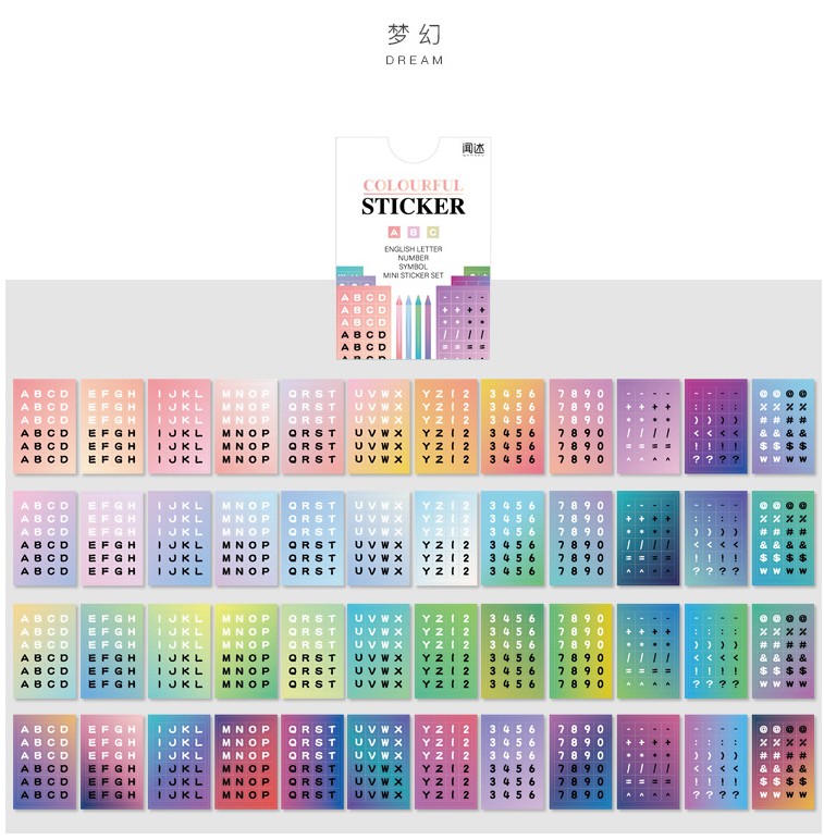 imoda 48 lembar / bungkus Angka Berwarna-warni / Huruf Inggris Stiker Ins Dekorasi kreatif Alat Tulis Untuk Scrapbooking-D