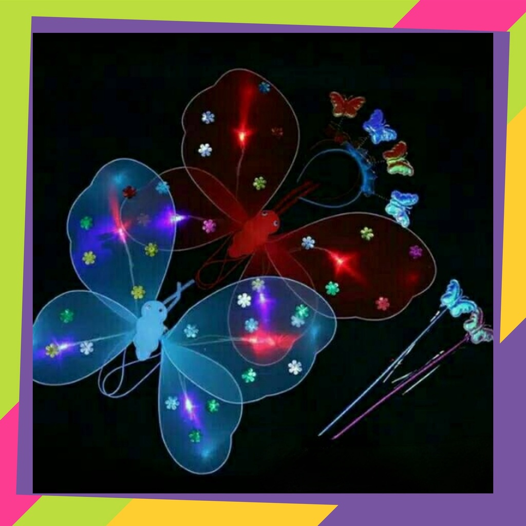 1184 / Set sayap kupu kupu LED / Bando Mahkota / Tongkat Peri