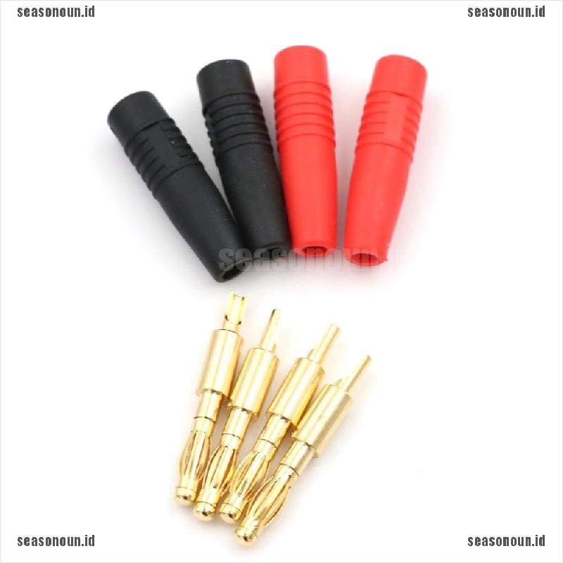 【un】4pcs Gold Plated Copper 4mm Banana Male Plug Test DIY Solder Connector R+B