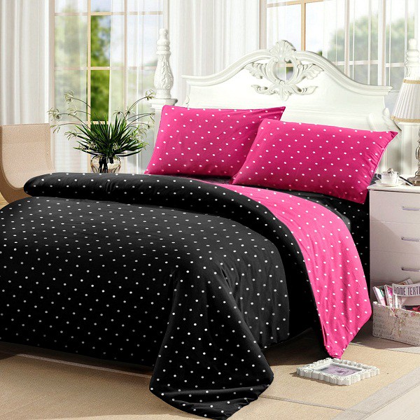 Seprai Jaxine Bahan Katun Motif Polkadot Black Pink Belum Termasuk Bedcover Sprey Murah Seprei Shopee Indonesia