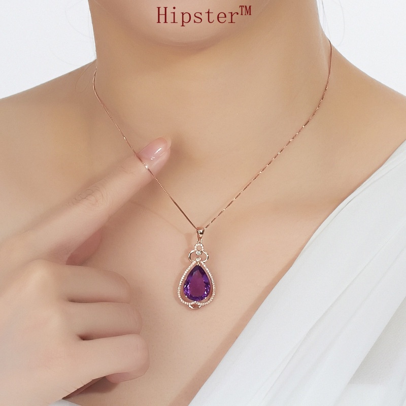 Fashion Elegant Exquisite Natural Amethyst Pendant Rose Gold Necklace