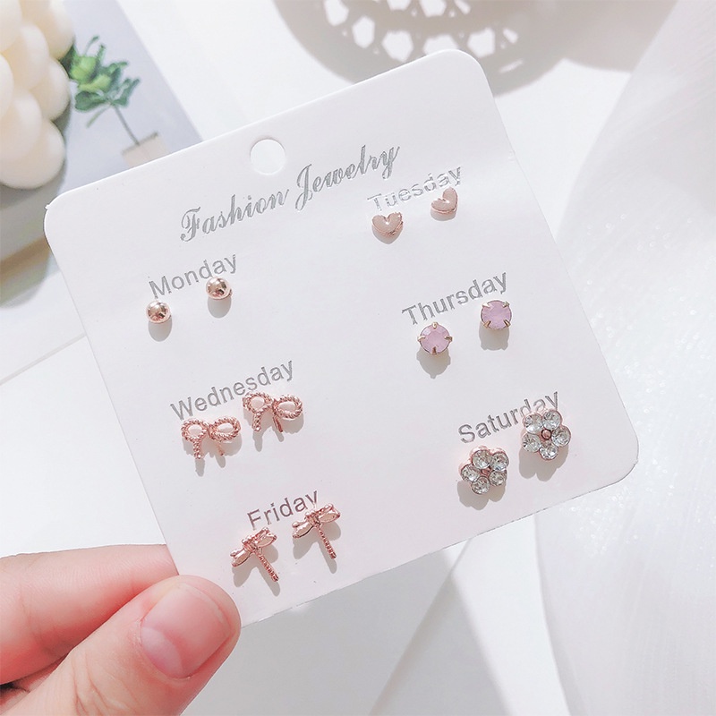 6 Pasang / Set Anting Tusuk Aneka Desain Gaya Korea / Simple Untuk Wanita