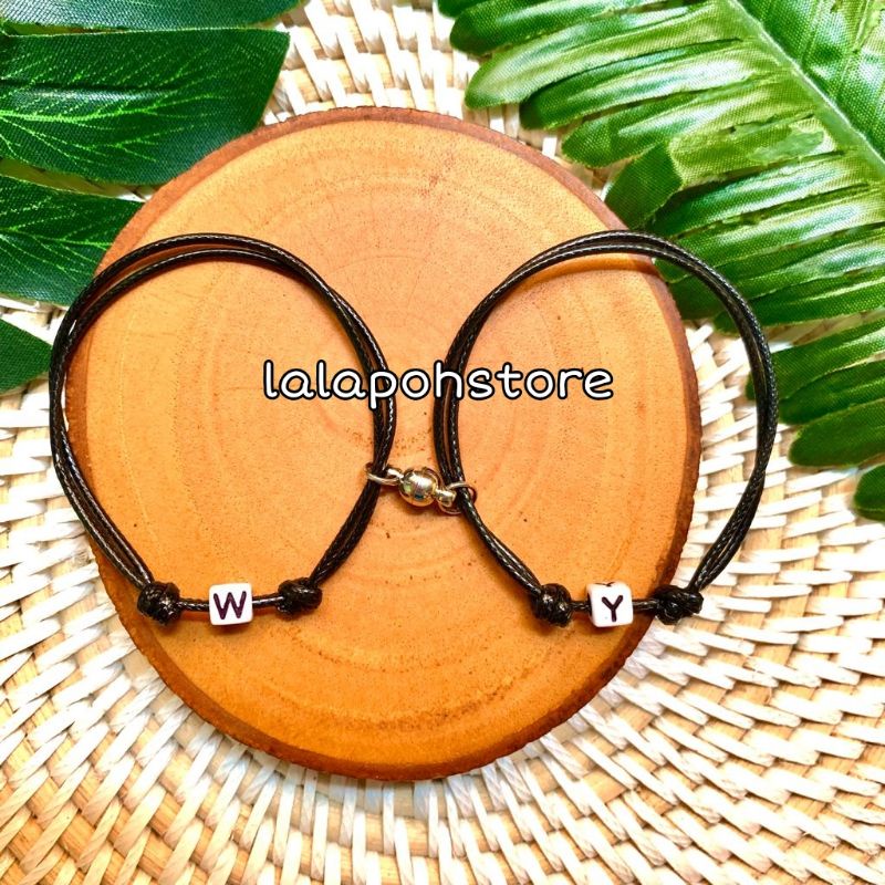 ( PART II ) GELANG COUPLE MAGNET INISIAL KOTAK HITAM PUTIH | GELANG HURUF | GELANG INISIAL