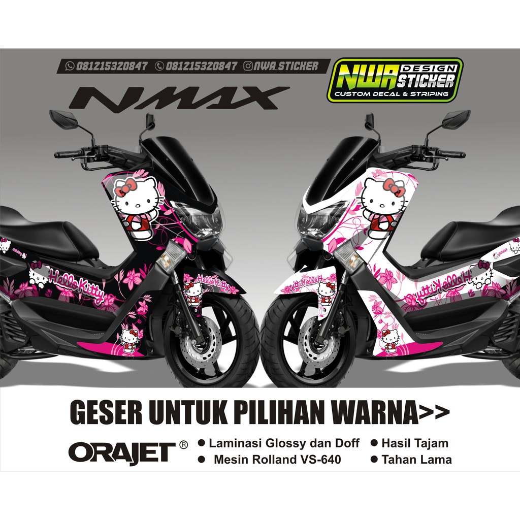 FULL BODY NMAX HELLO KITTY PUTIH/HITAM/BEBAS / DECAL NMAX / STICKER NMAX MURAH BERKUALITAS