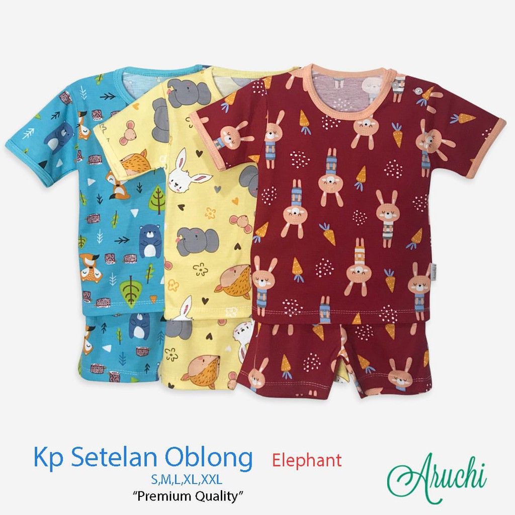  Aruchi  Baju  Kancing Pundak Pendek Motif 1 STEL Piyama 