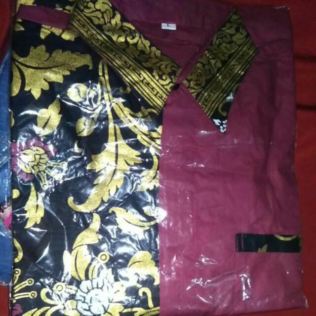 Murah Batik Kemeja Hem Pria Motif Prada Kombinasi Merah Baju M L Xl