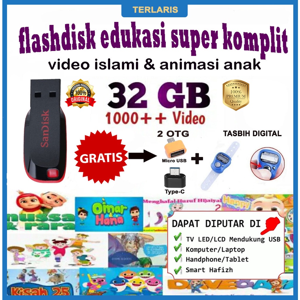 Flashdisk Flasdisk Edukasi anak Muslim  32 GB video animasi edukasi 32GB
