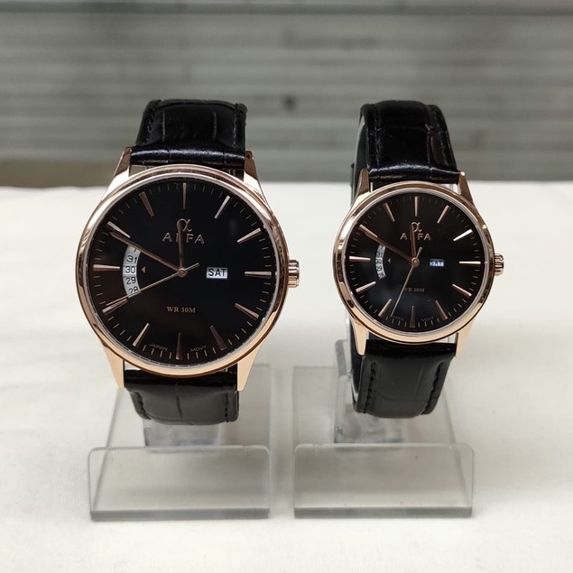 Jam Tangan Alfa 55014 Kulit Tanggal Hari Original Water Resistant