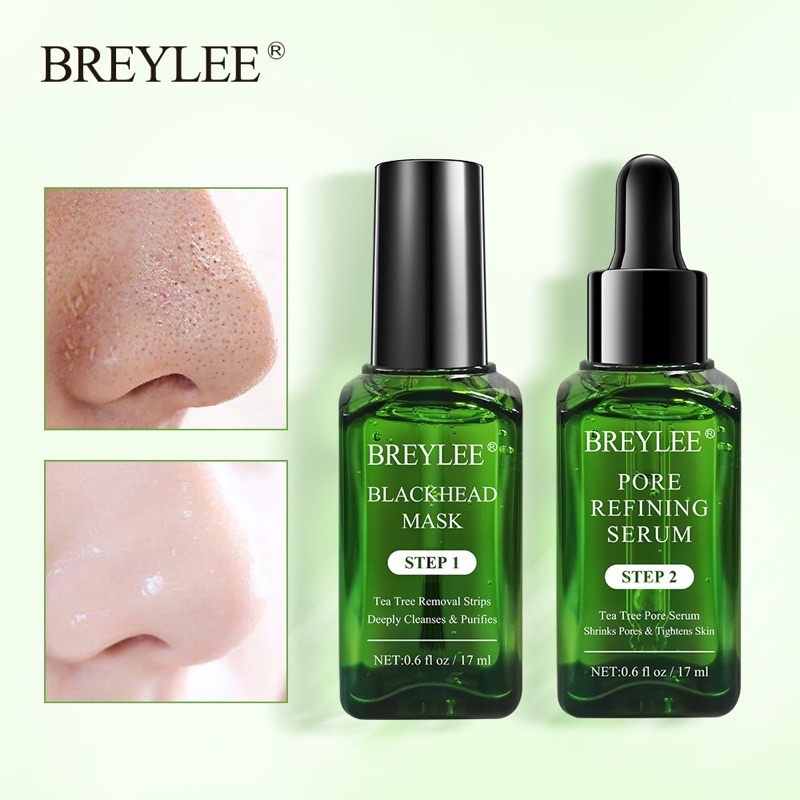 Breylee Blackhead mask Step 1 Pore Refining Serum Step 2 Tea tree 17ml Komedo bebas