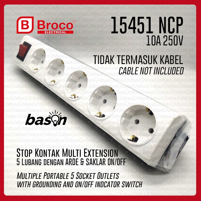 BROCO 15451 NCP 10A 250V SNI - Stop Kontak 5 Lubang Switch tanpa kabel