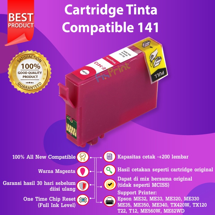 Cartridge Tinta Epson 141 T141 Compatible ME32 ME320 ME340 ME900WD TX400W Black Cyan Magenta Yellow