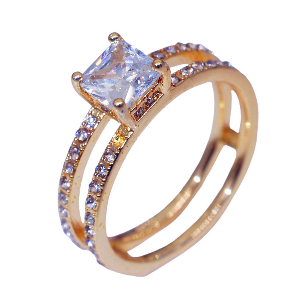 Hu Hu Hu Hu Hu Alat Bantu Pasang Kacamata♡ Cincin Wanita Model Lapis Ganda Bentuk Persegi Aksen Berlian Imitasi Untuk Pernikahan