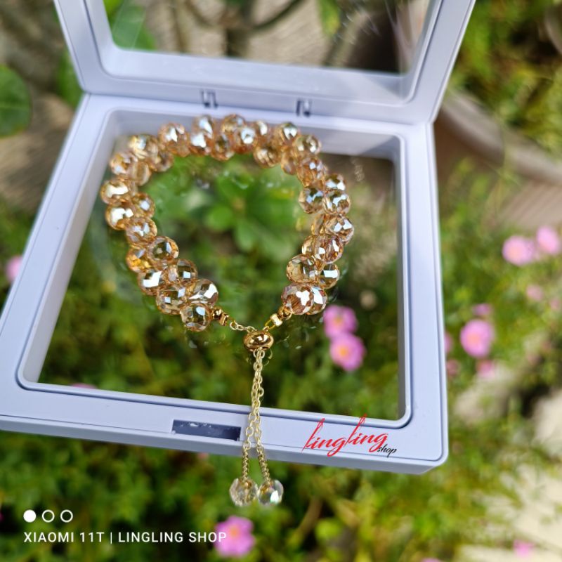 Gelang kristal serut,gelang kristal serut korea,gelang kristal tali elastis free BOX-2