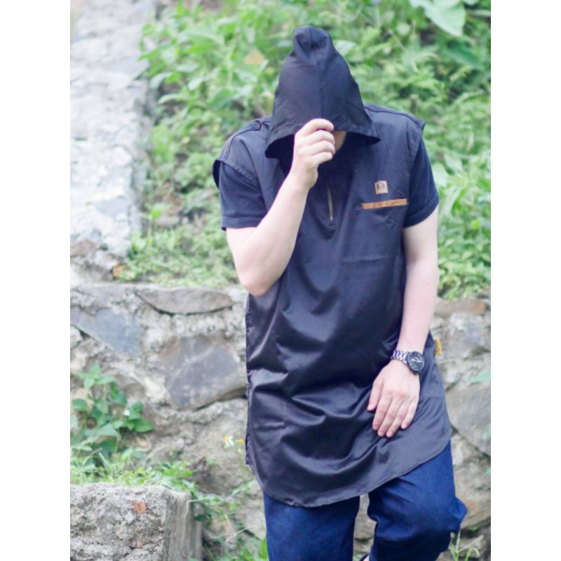 Rompi Kurta Hoodie Al Amwa - Rompi Shalat Hoodie - Rompi zipper - Hitam