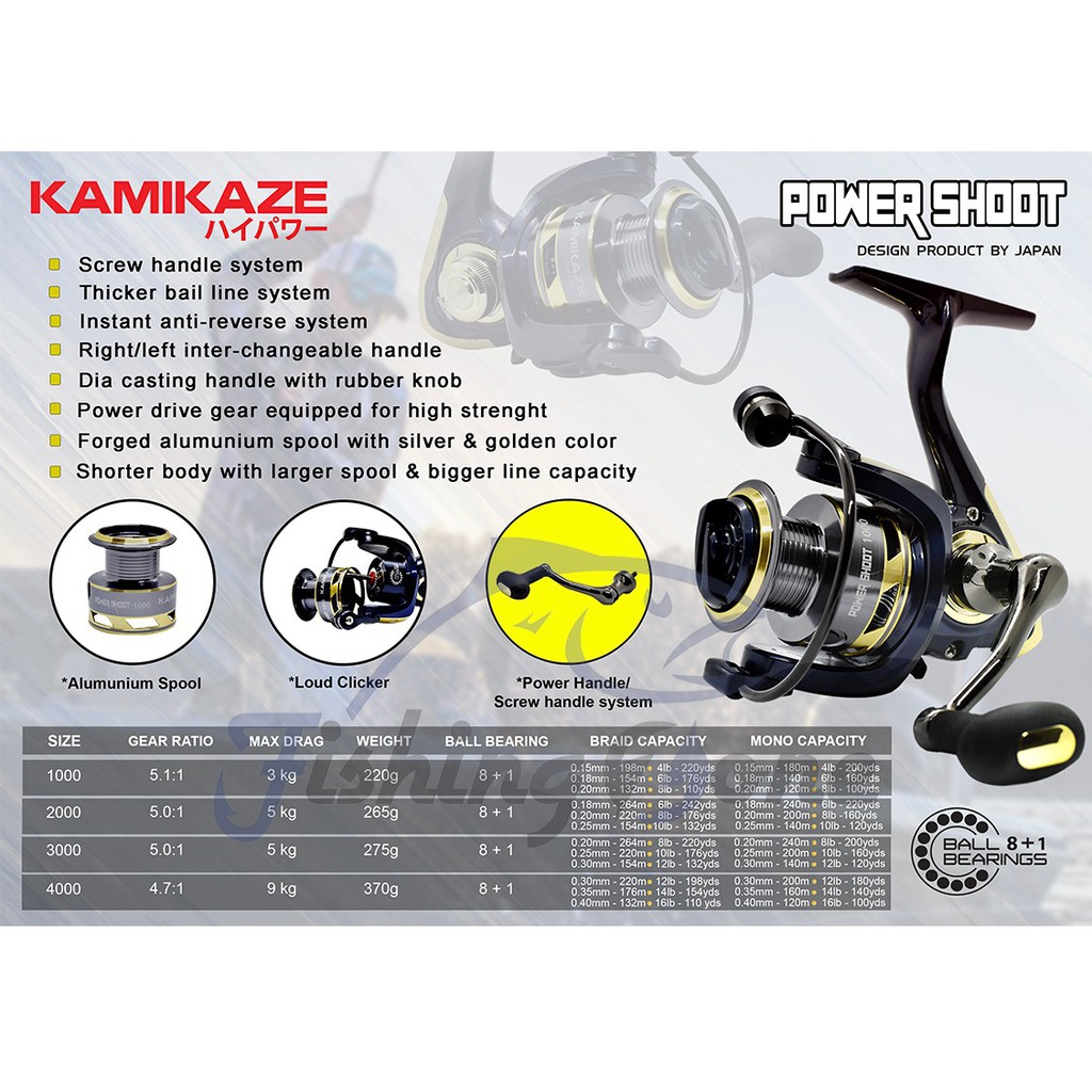 Kamikaze POWER SHOOT Spinning Reel 8+1BB - Reel Power Handle Murah Berkualitas
