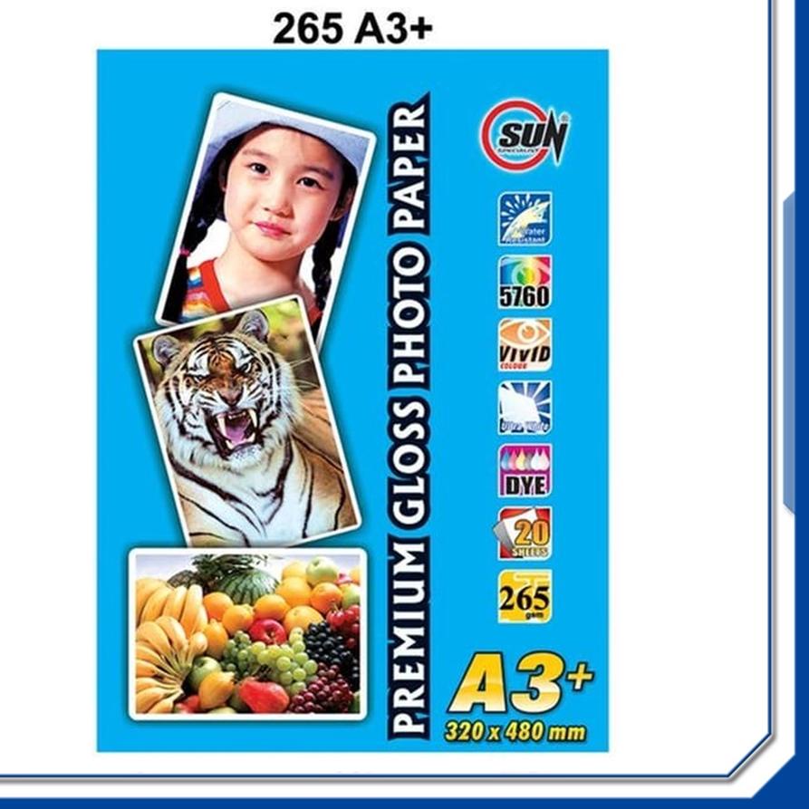 

Kertas Foto Glossy A3+ / A3 plus Premium - SUN Premium Gloss Photo Glossy Paper Ketebalan 210, 240, 265 gsm