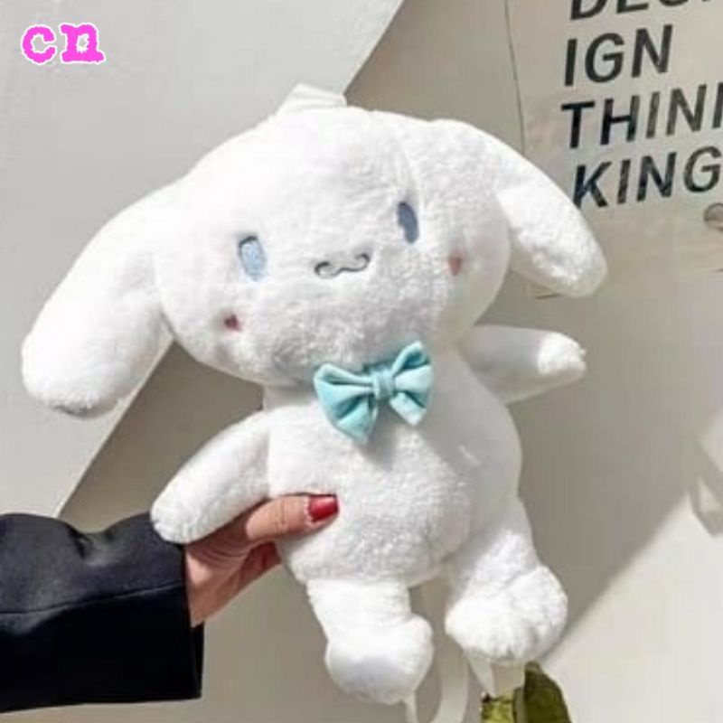 Tas Ransel Wanita Bulu Boneka Sanrio Character Contestants CINNAMOROLL Multifungsi Bisa Ransel + Selempang Perempuan / Backpack Wanita Bulu Empuk Halus Lucu Imut Gemoy Karakter Kartun Cinnamoroll