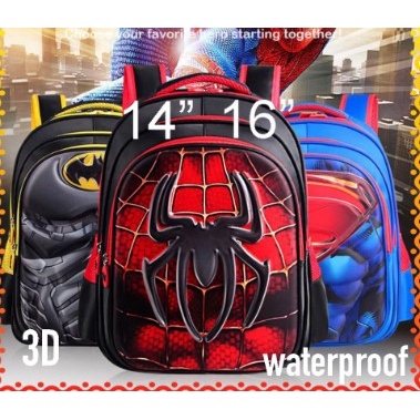 Tas Anak Sekolah TK SD Ransel 3D Size  12 &quot;14&quot; - 16&quot; Besar Avengers Spiderman Batman Captain Impor 3521