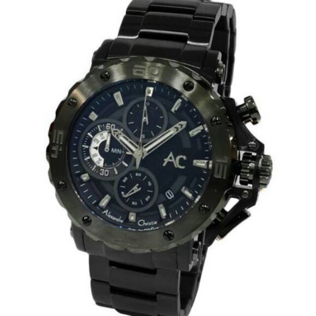 JAM TANGAN PRIA/COWOK ALEXANDRE CHRISTIE AC 9205 FULL BLACK.ORIGINAL GARANSI RESMI 1 TAHUN