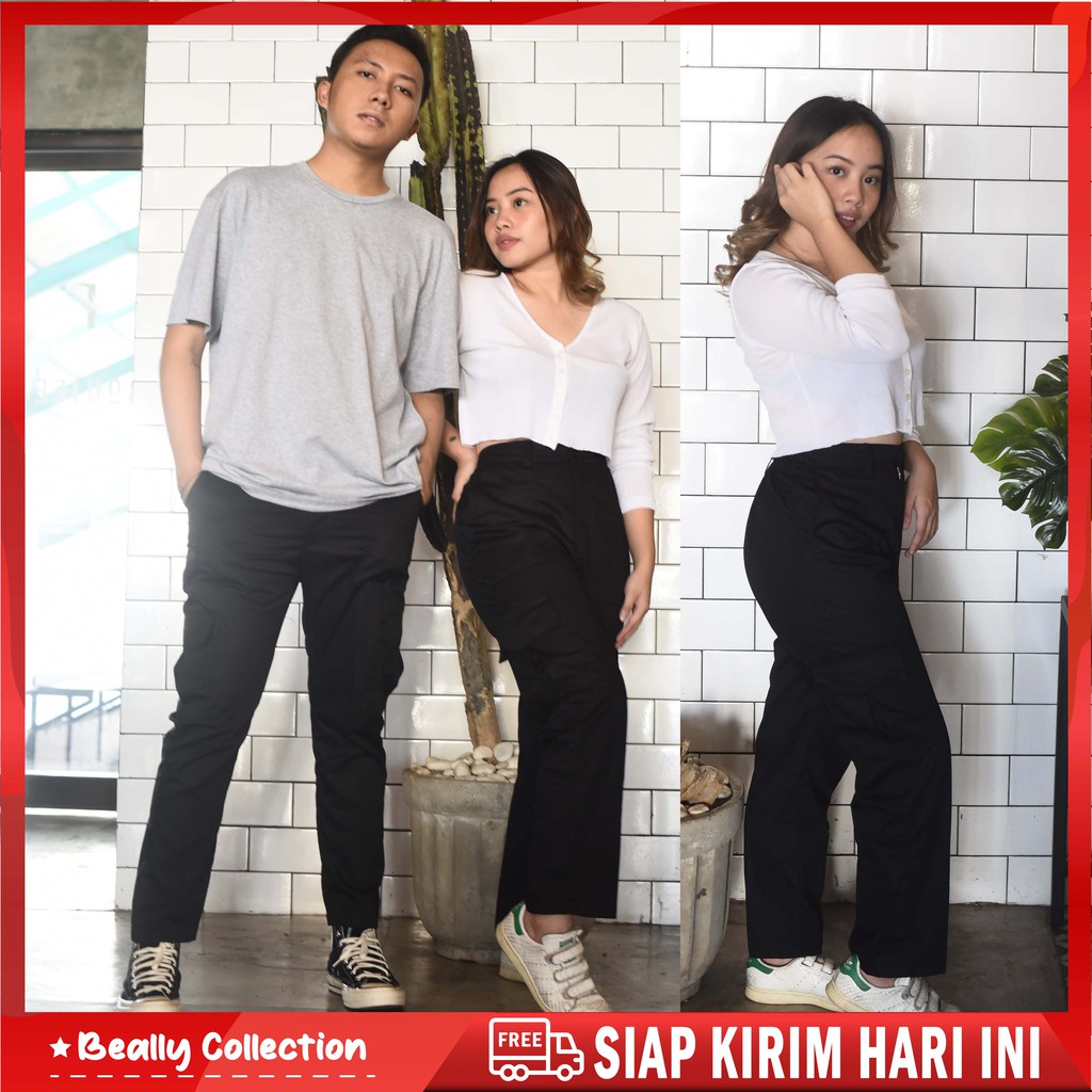 CARGO BLACK PANTS CELANA CARGO PRIA WANITA UNISEX