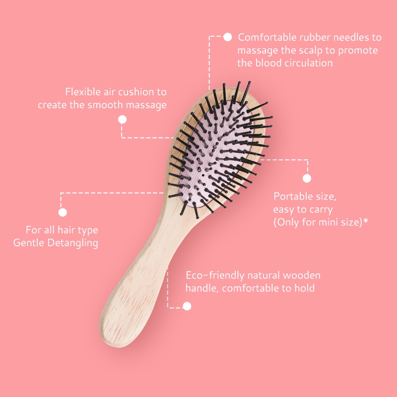 JD Wooden Hair Combs Fluffy Hair Brush Small Portable Hair brush