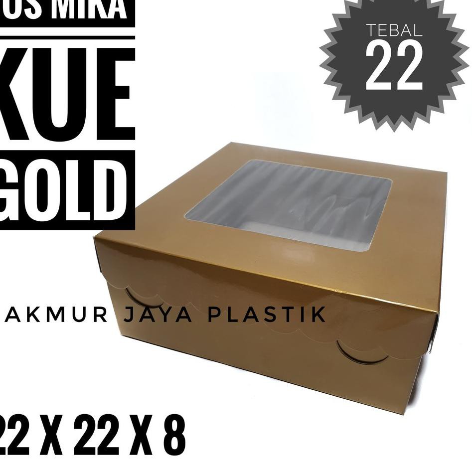 

[ DUS KUE MIKA - EMAS 22 ISI 5 PC ] PAPER BOX DUS GOLD TUTUP MIKA 22 X 22