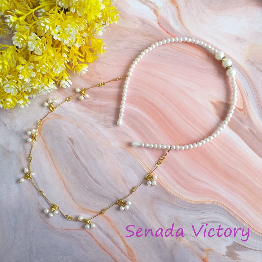 Senada Victory Bando Flower Crown Mutiara Juntai Aksesoris Rambut SVF01