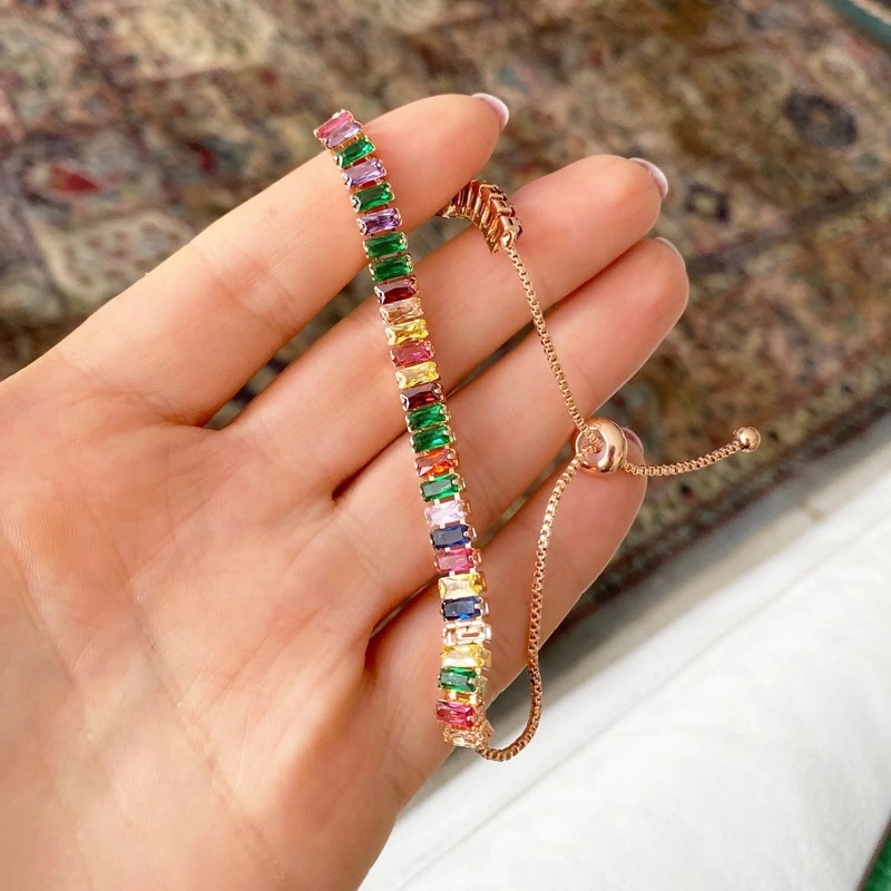 Gelang Rantai Kristal Inlay Warna-Warni Gaya Bohemian Untuk Wanita