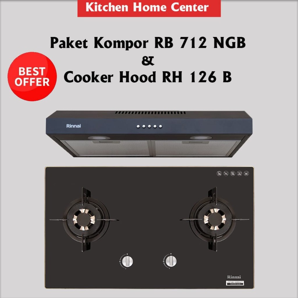 Paket  Kompor Tanam Rinnai RB 712 NGB &amp; Cooker Hood Rinnai RH 126 B