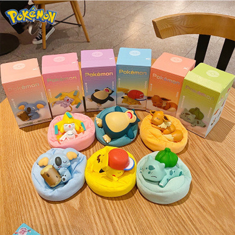 Needway  High quality Pikachu Action Figures Genuine Jirachi Pokemon Starry Dream Series With Plush Base Model Dolls Model Toy Komala Eevee Snorlax Anime Figures