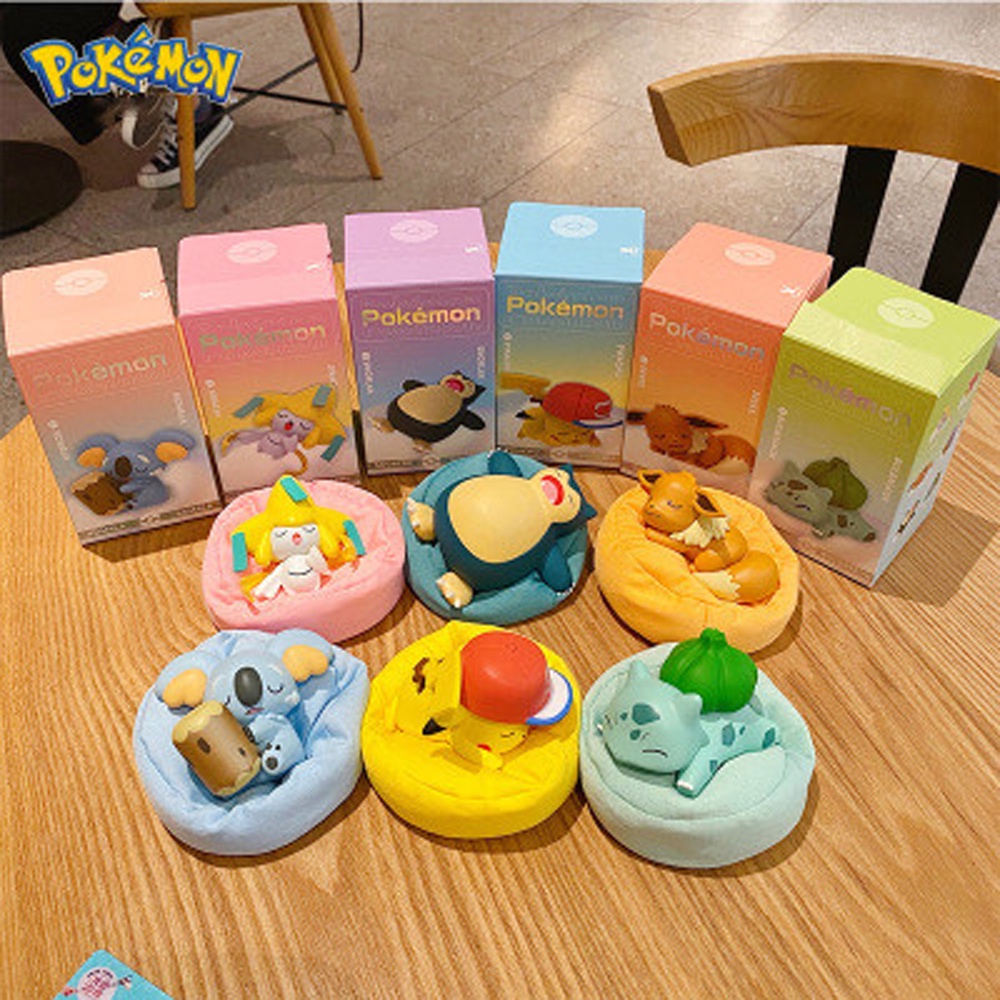 Needway  High quality Pikachu Action Figures Genuine Jirachi Pokemon Starry Dream Series With Plush Base Model Dolls Model Toy Komala Eevee Snorlax Anime Figures