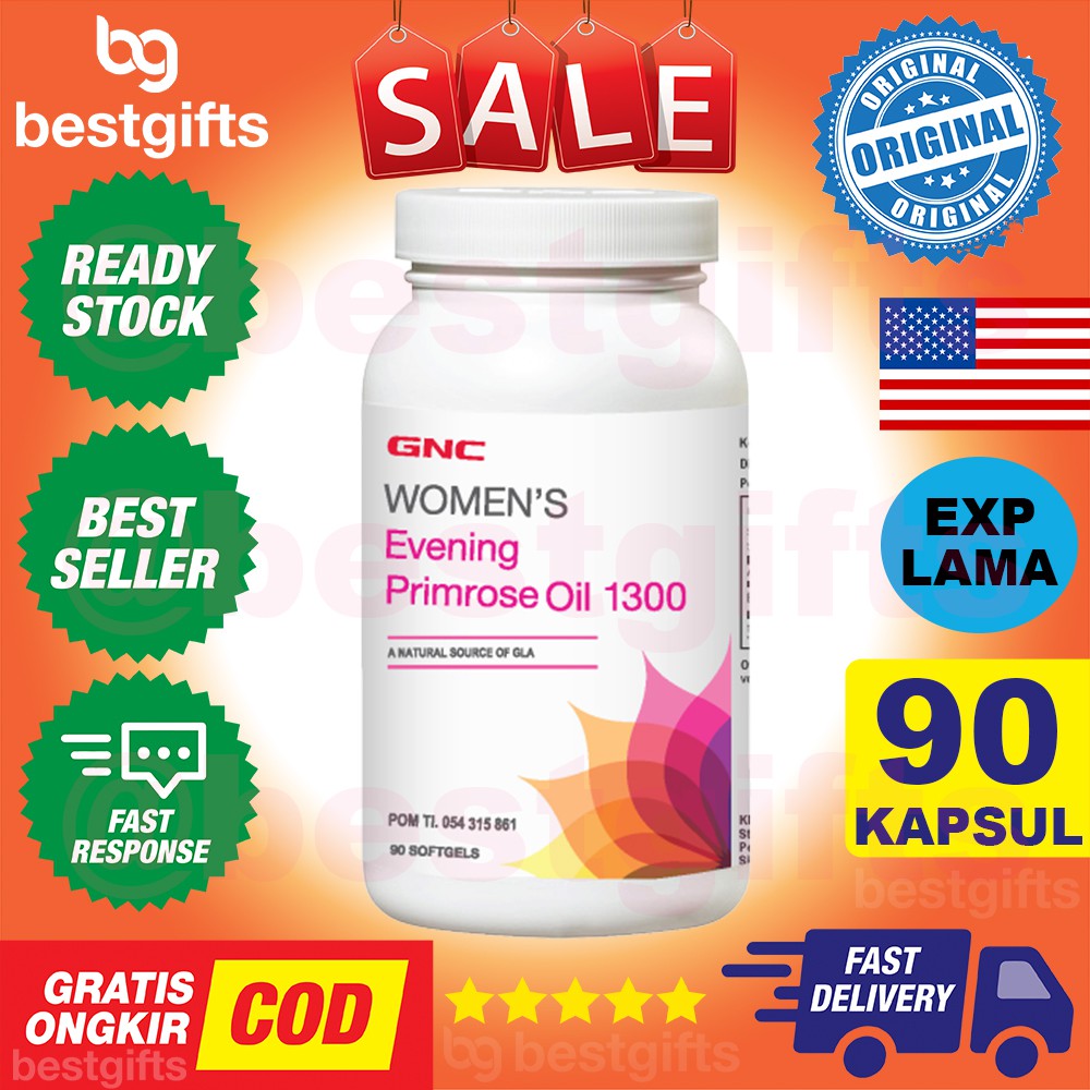 GNC WOMEN'S WOMENS WOMEN EVENING PRIMROSE OIL EPO 1300 MG HORMON BALANCE KULIT SEHAT HALUS 90 KAPSUL