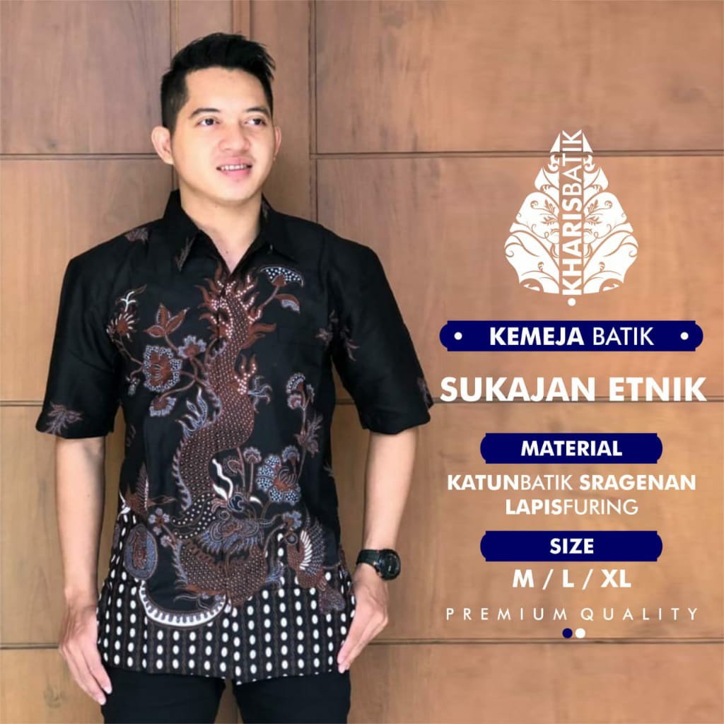 Kemeja Sukajan Etnik KHARIS Kemeja Batik Lengan Pendek Katun Sragenan HQ Berfuring