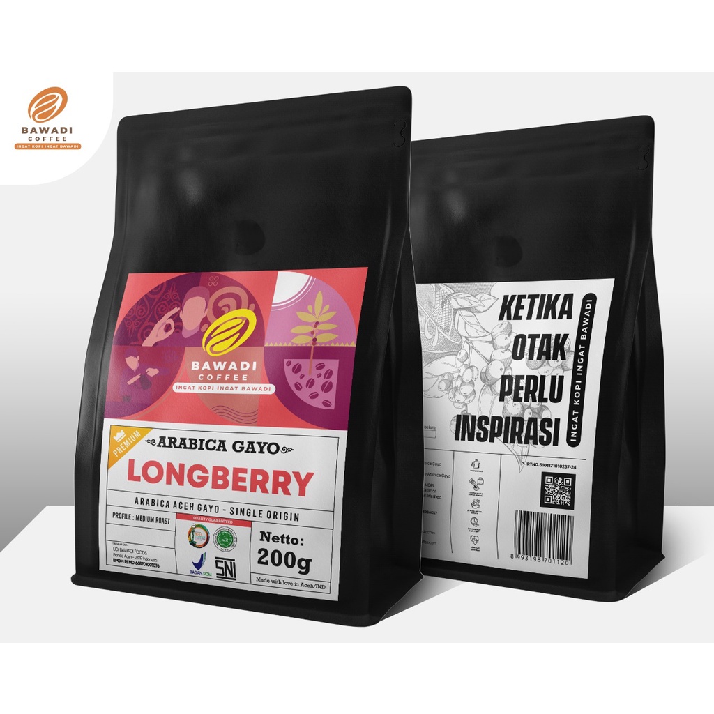 Kopi Arabica Gayo Longberry 200gr - Bawadi Coffee - Arabica Gayo Premium - Kopi Aceh - Kopi -