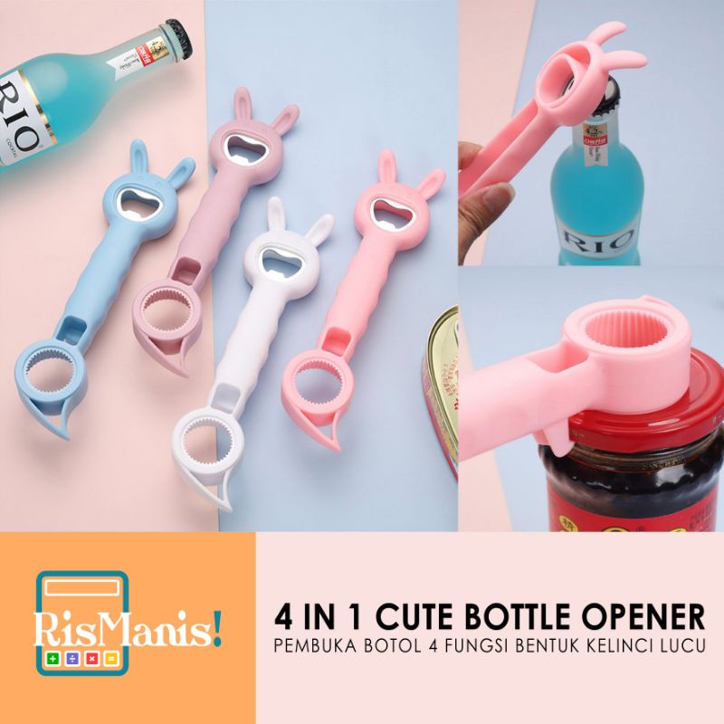 4 IN 1 CUTE BOTTLE OPENER - Pembuka Tutup Botol Stainless Steel Sekrup Penarik Toples Bentuk Kelinci