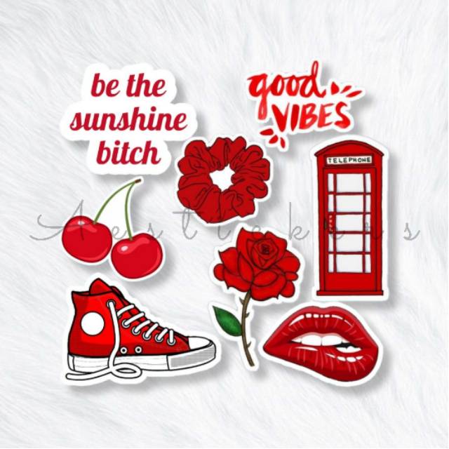 STICKER RED AESTHETIC 1 PACK STIKER MERAH LUCU UNTUK CASE ...