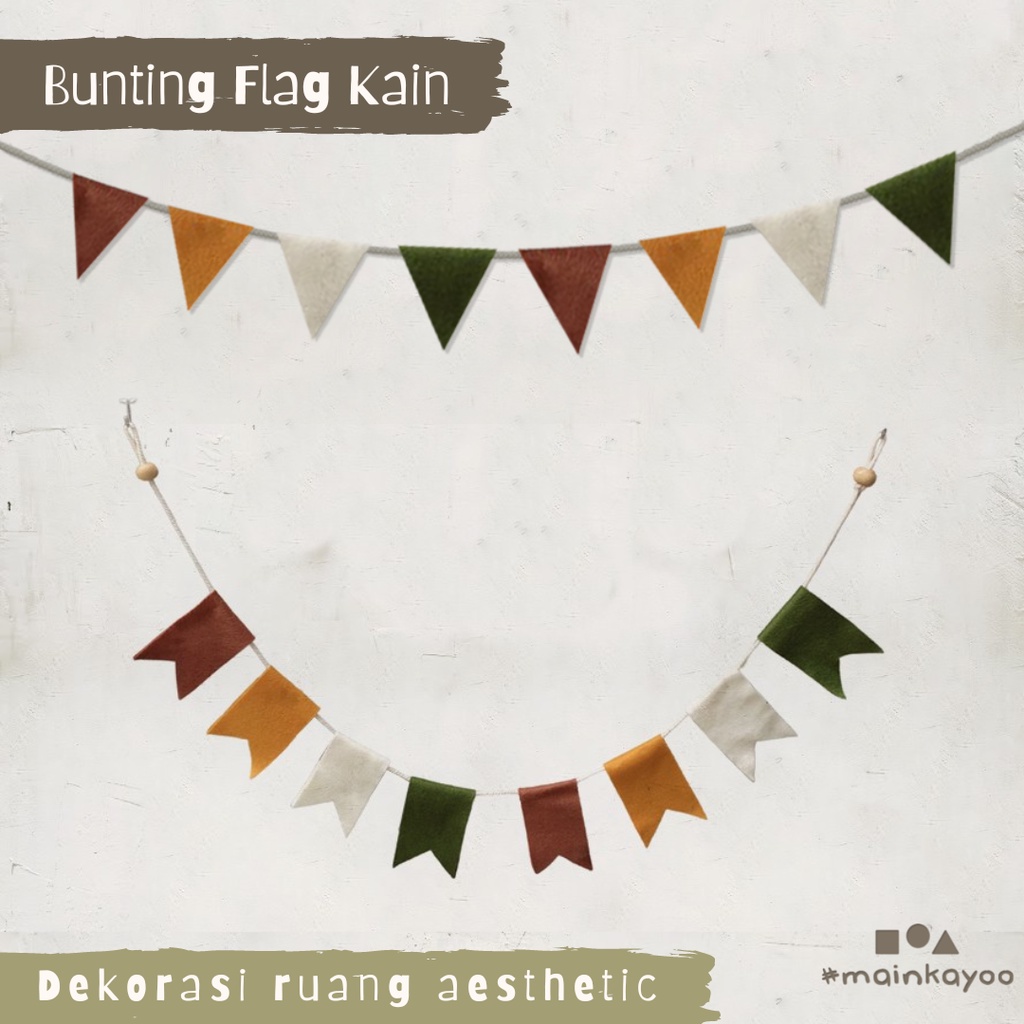 Bunting Flag Kain Aesthetic Earth Tone 2 meter - Nordic Wall Hanging Decoration - Kids Room Decoration - Dekorasi Kamar Anak #mainkayoo