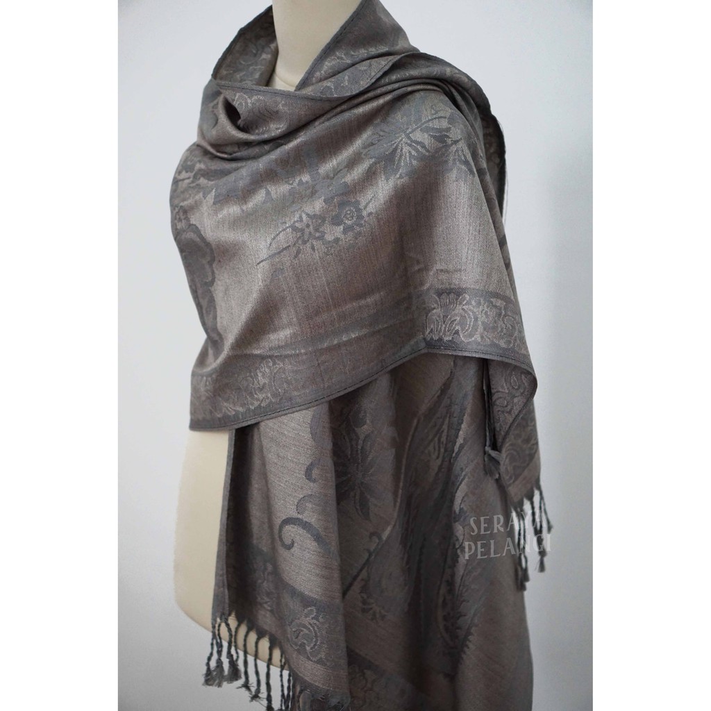 Pashmina Cashmere Keong 06 | Motif Keong/Bunga | Selendang | Scarf | Syal | Shawl | Pasmina Kashmir | Souvenir | Hadiah | Gift | Aksesoris Fashion | Import Quality | Grosir Murah