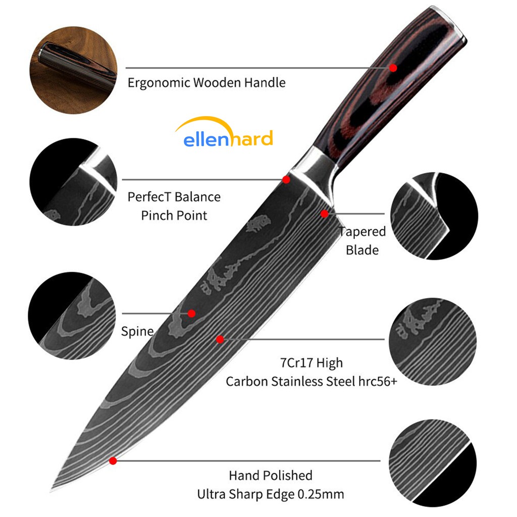 Pisau Baja Dapur Daging Super Tajam Stainless Steel Piso Damaskus Pattern Paring Santoku Chef Knife