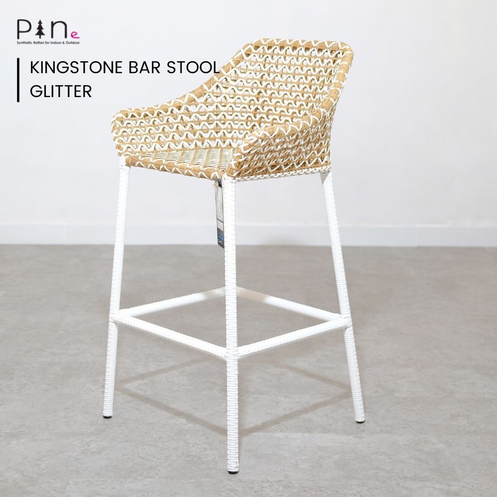 Kursi Bar Rotan Sintetis Minimalis / Kursi Cafe / Bar Stool Tinggi - Kingstone Bar Stool Glitter