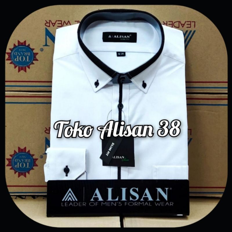 Kemeja Alisan Putih Slim Fit Lengan Panjang List Tengah