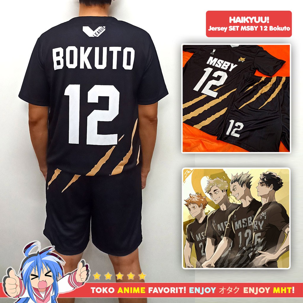 Kostum Anime Cosplay Haikyuu MSBY Black Jackals Jersey Set No. 12 Bokuto Kotaro