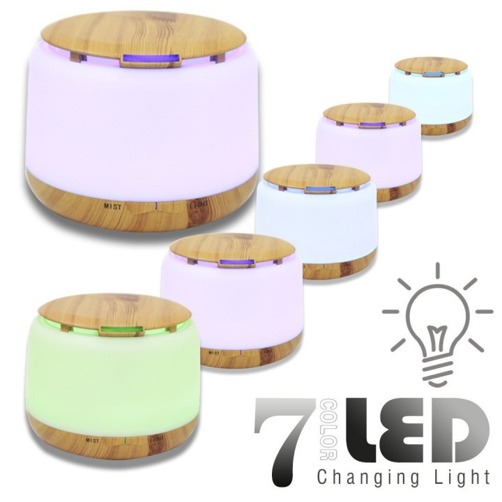 H23 - Wooden Humidifier Aroma Diffuser 7 Color LED Light 300ml White