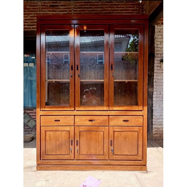 lemari pintu 3 minimalis kayu jati