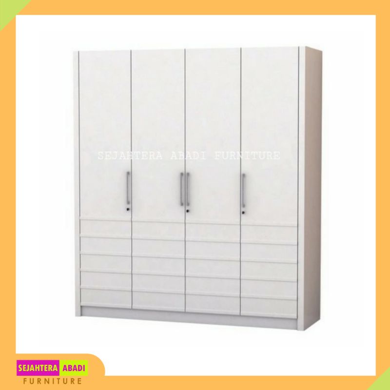 lemari pakaian lemari baju besar 4 pintu pratique white glossy melody