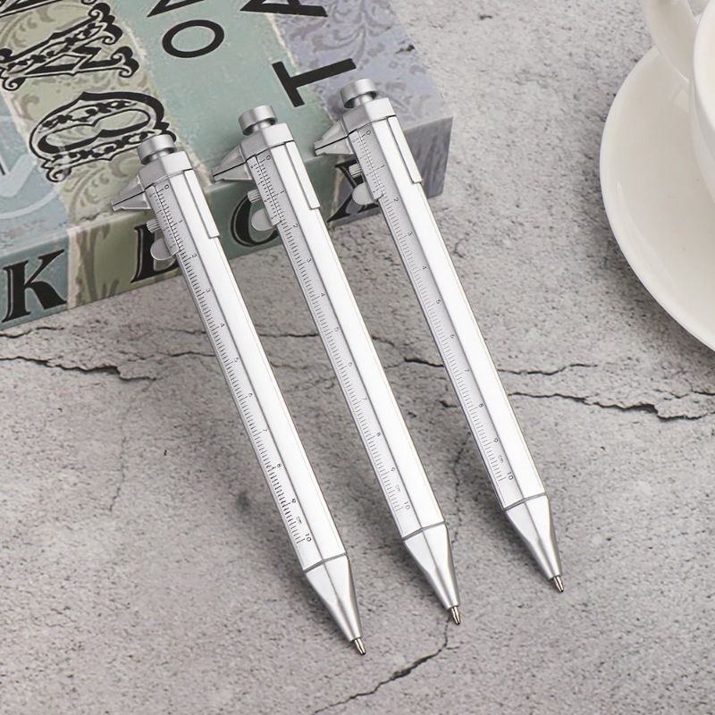 

Pena Pulpen Multifungsi Ballpoint Pen Caliber Measuring Tool Scale Ruler - Silver